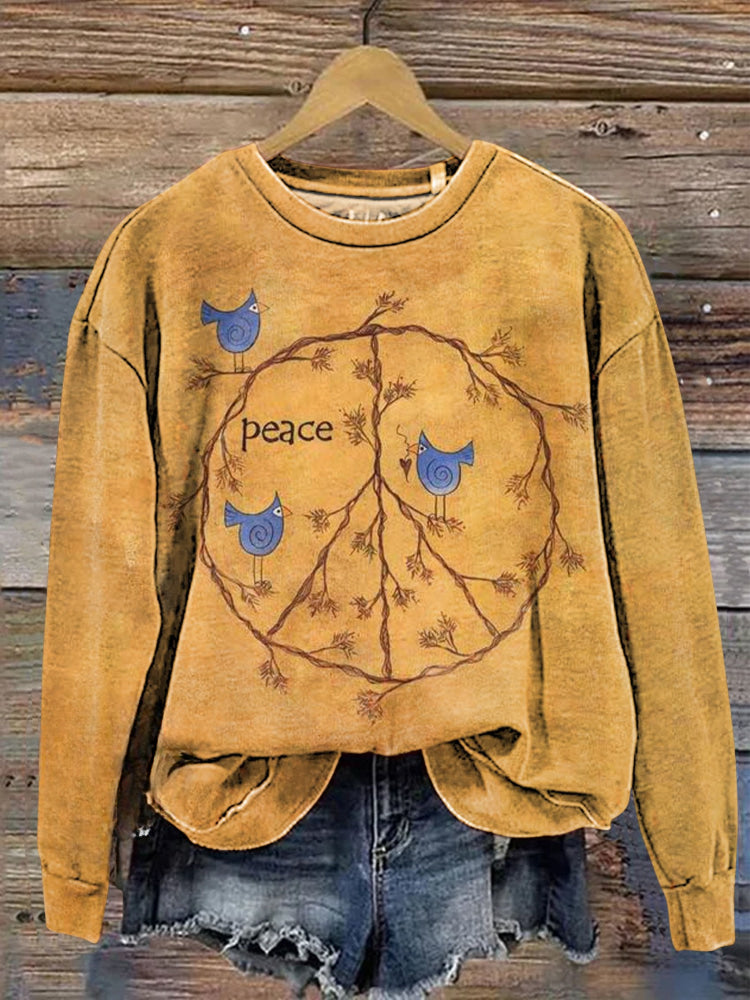 Women's Retro Hippie Peace Sign Love And Peace Casual Sweatshirt