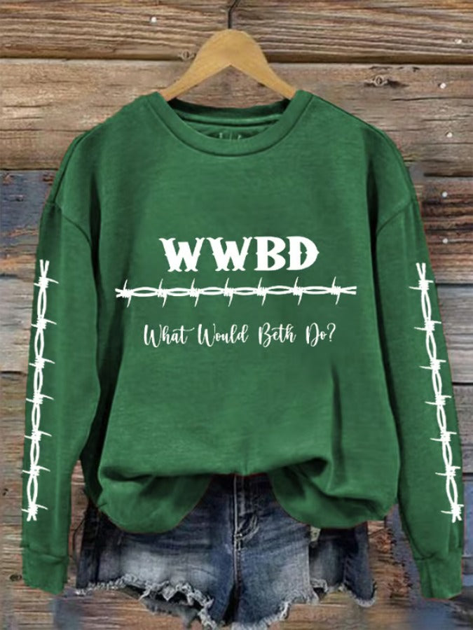 Women's WWBD- What Would Beth Do? Print Round Neck Sweatshirt