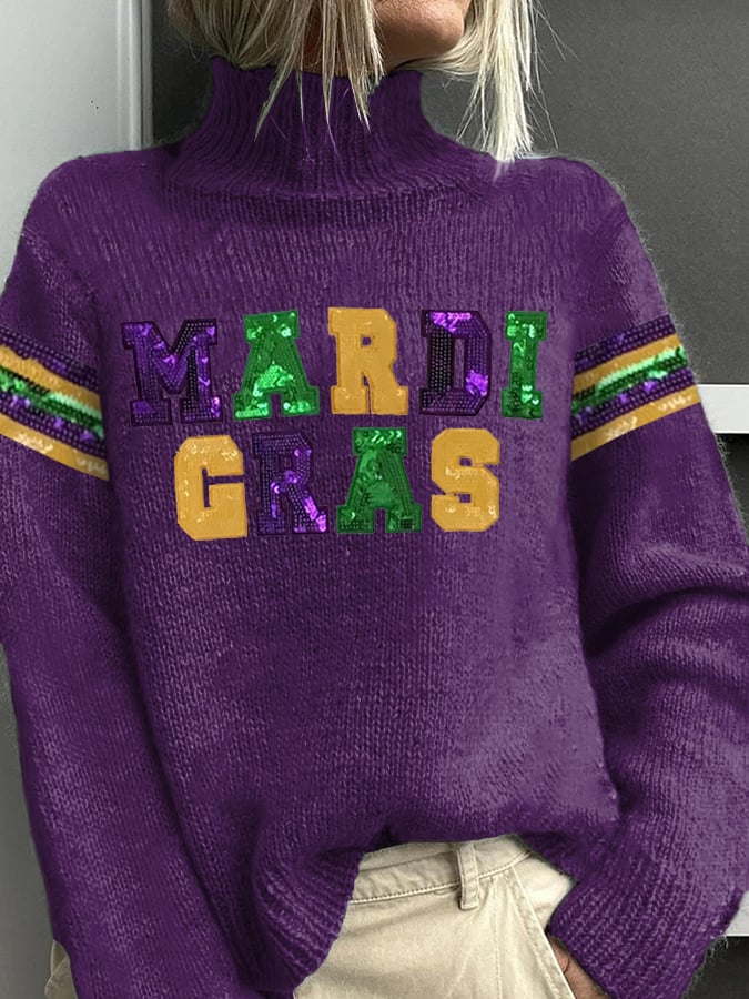 Retro Mardi Gras Print Sweater