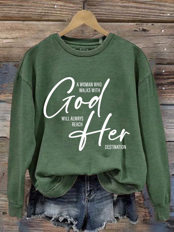 Women's Vintage Faith But God Printed Casual Sweatshirt