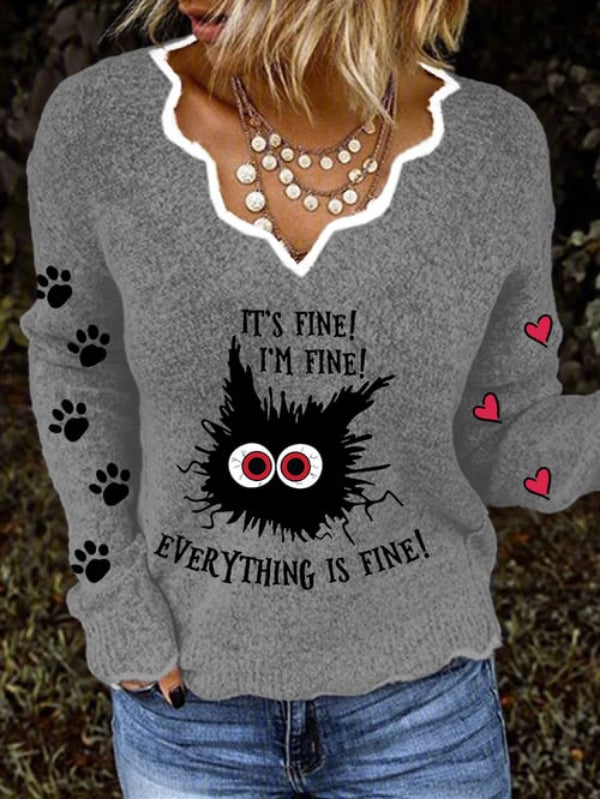 Women's I'm Fine Everything Is Fine Print Casual Knit Top