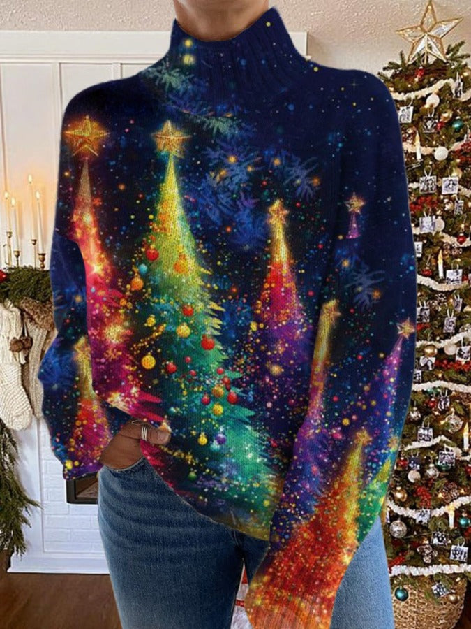 Rollkragenpullover aus Strick mit glitzerndem Weihnachtsdruck für Damen