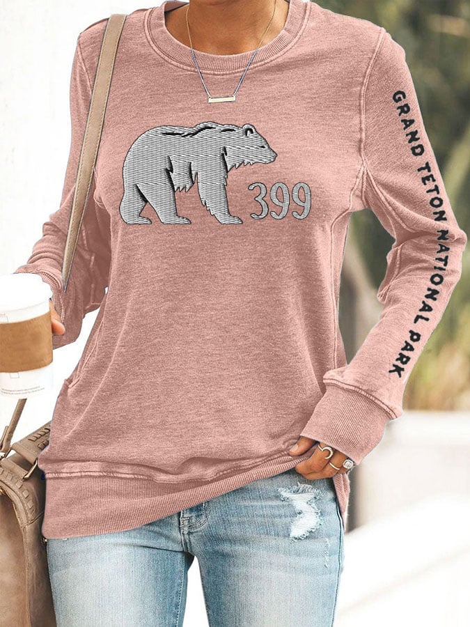 Women'S Retro Honoring Grizzly 399 Grand Teton National Park Printed Casual Sweatshirt