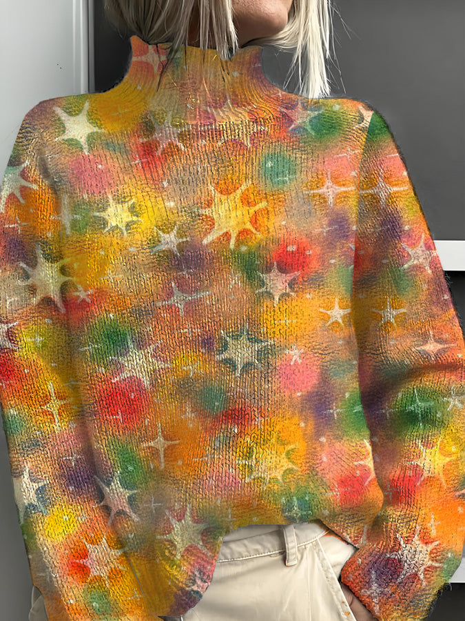 Damen-Rollkragenpullover mit Vintage-Blumen-Kunstdruck