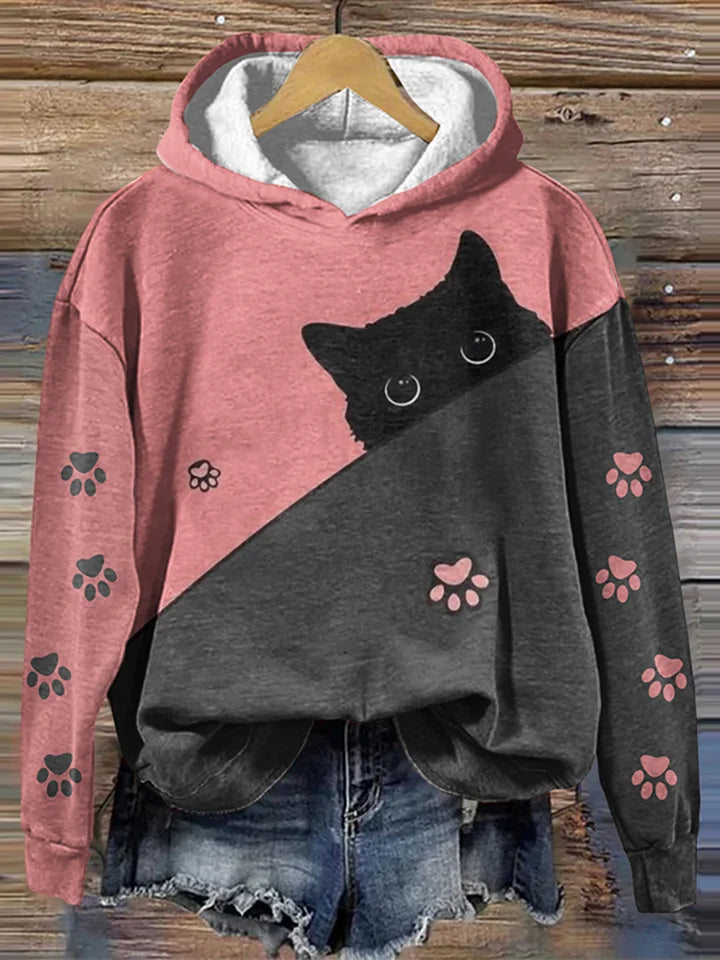 Abstract Creative Cute Black Cat Print Casual Sweatshirt