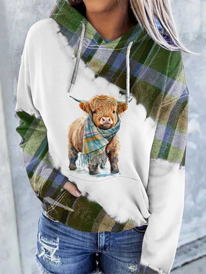 Women'S Highland Cow Print Hooded Sweatshirt