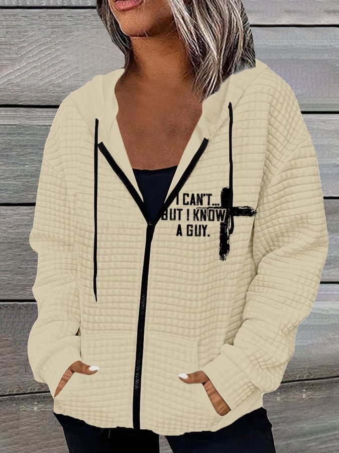 Women's I Can't But I Know A Guy Casual Waffle Hooded Jacket