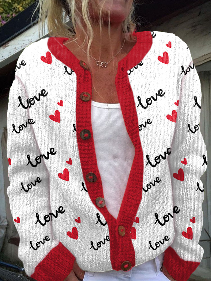 Women's Valentine's Day Heart Knit Cardigan