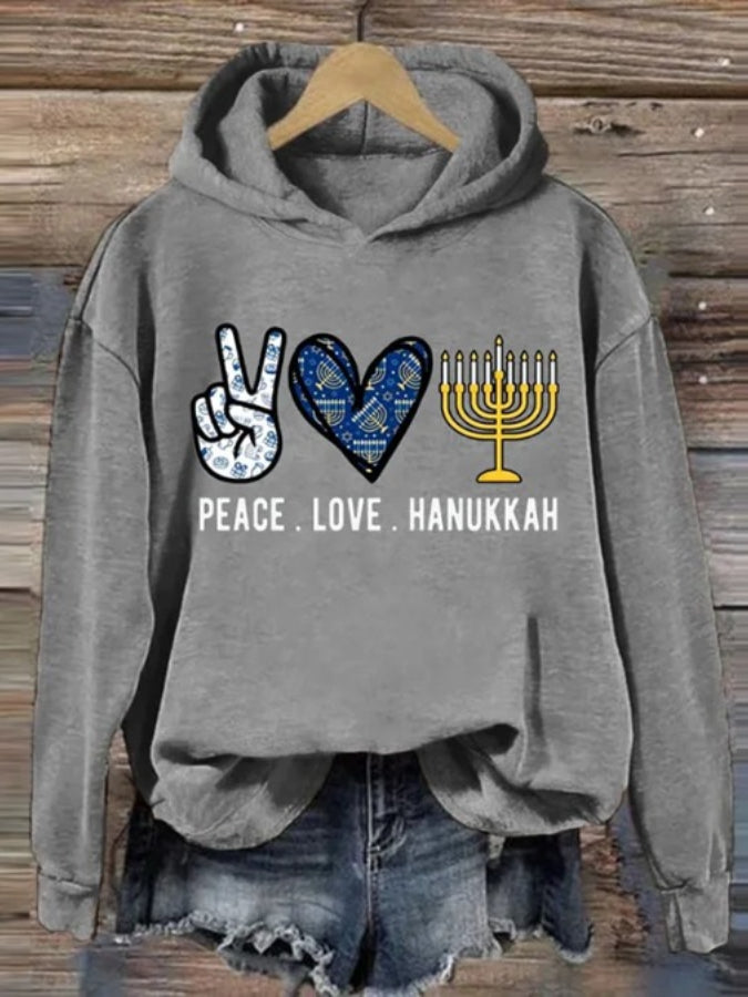 Women's Hanukkah Print Casual Long Sleeve Hoodie