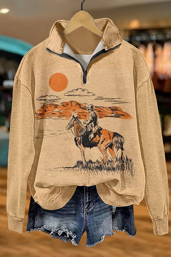 Retro Western Cowboys Print Sweatshirt