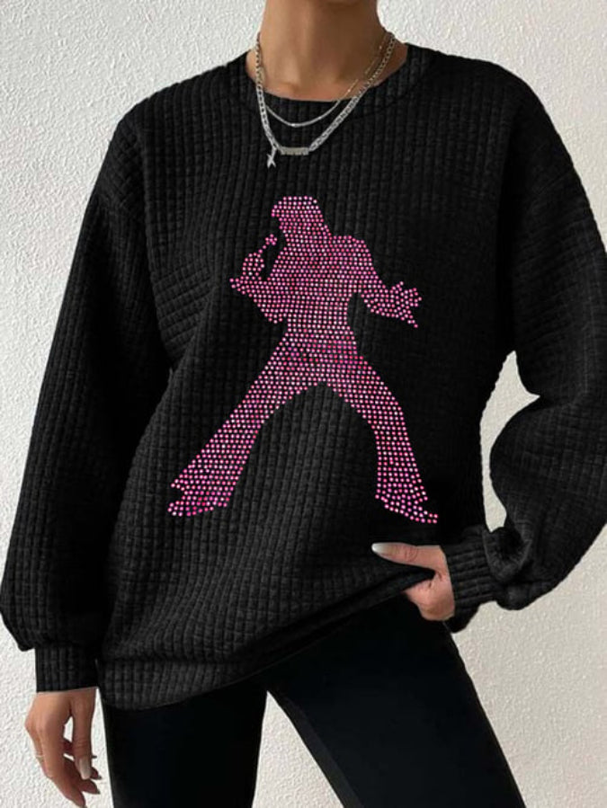 Women's Music King Print Drop Shoulder Check Sweatshirt