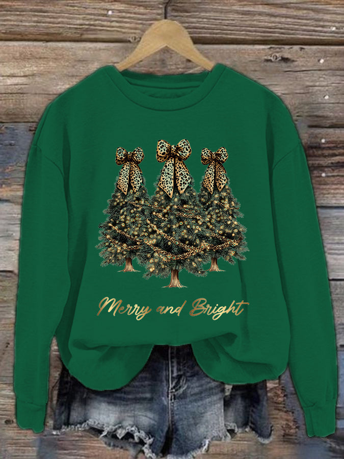 Women's Christmas Tree Printed Crew Neck Sweatshirt