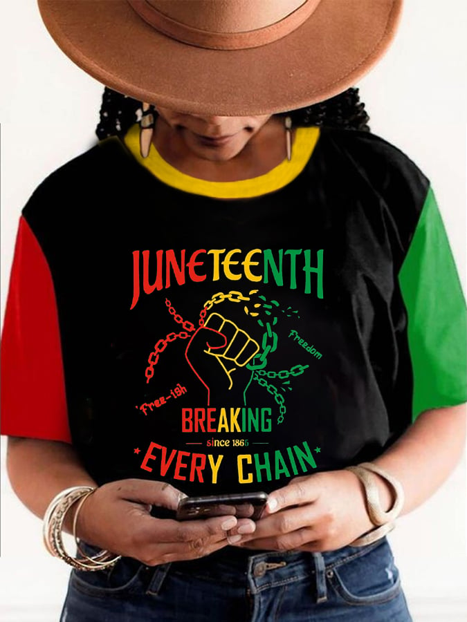 Women's Breaking Every Chain Since 1865 Juneteenth Black History Colorblock Tee