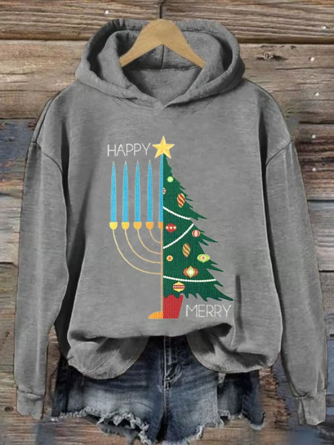 Women's Hanukkah Menorah Print Hoodie