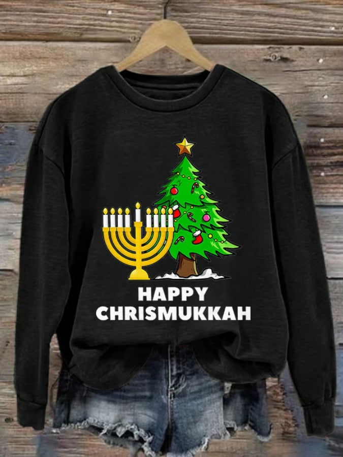 Cute Hanukkah Dachshund Print Sweatshirt