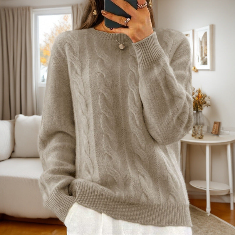 Women's Solid Color Jacquard Long Sleeve Sweater