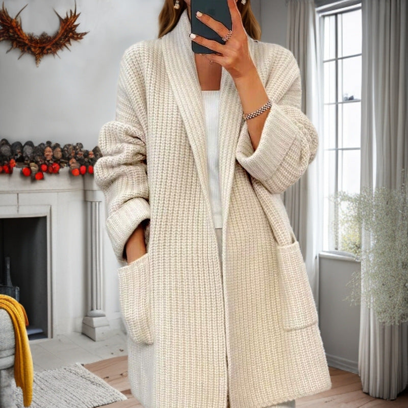 Women's Solid Color Jacquard Long Sleeve Cardigan