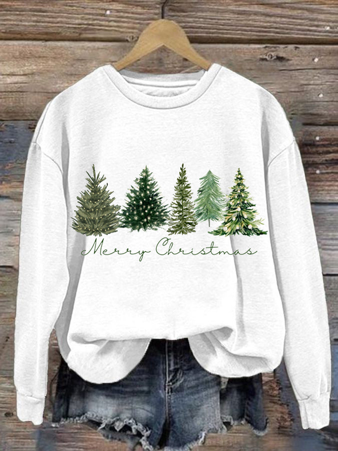 Women's Christmas Tree Printed Crew Neck Sweatshirt