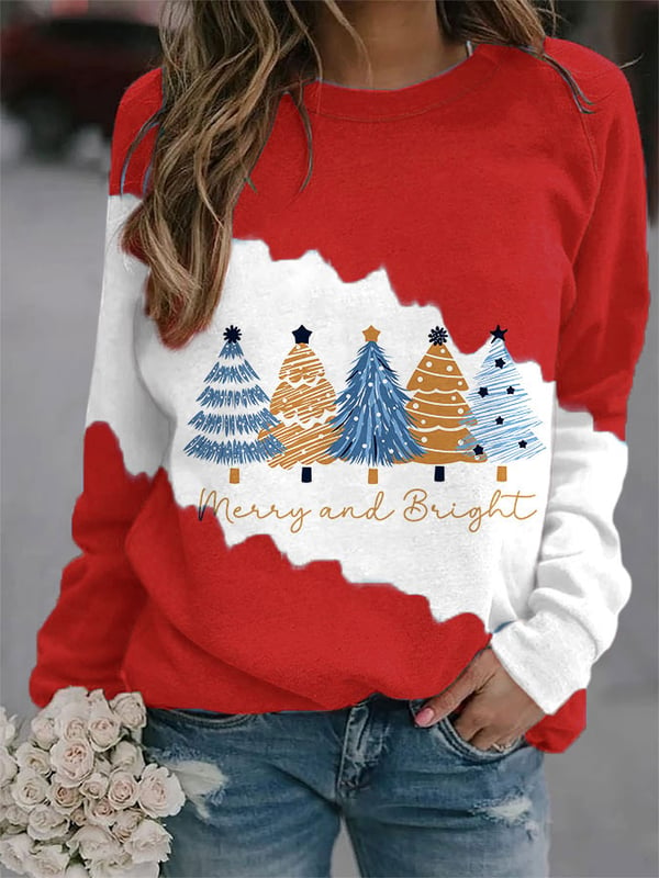 Women's Christmas tree "Merry and Bright" print sweatshirt