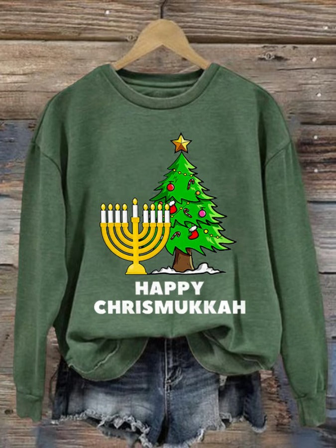 Cute Hanukkah Dachshund Print Sweatshirt