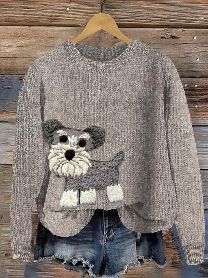 Lustiger Mini Schnauzer Filz Applikation Kuscheliger Pullover