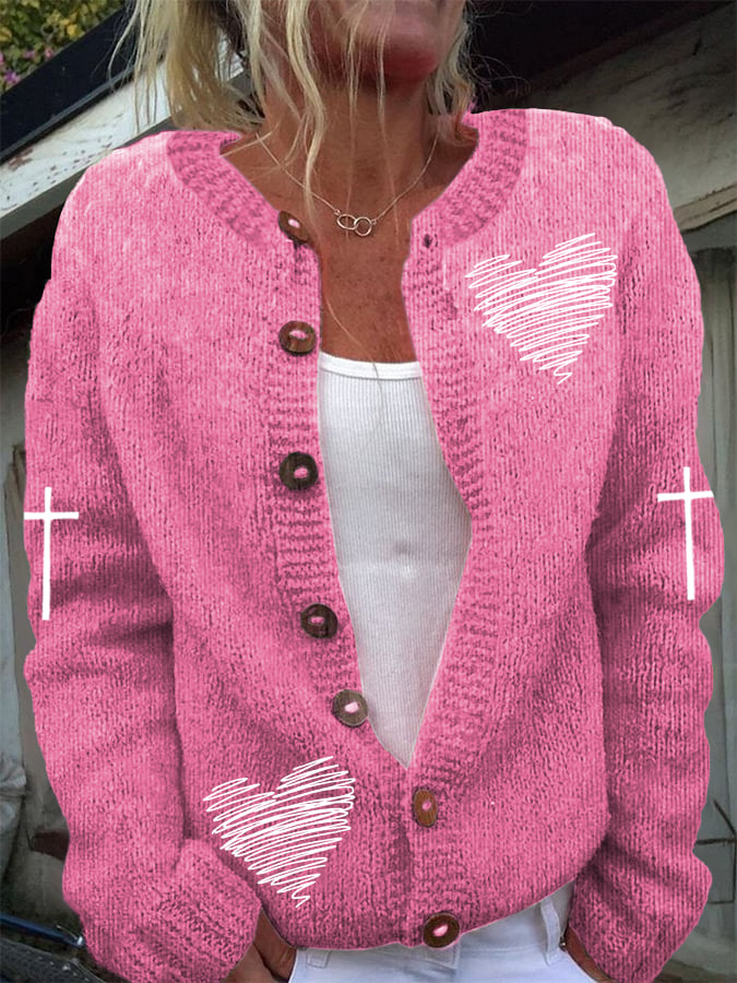 Strickjacke mit Herz- und Kreuzmuster für Damen