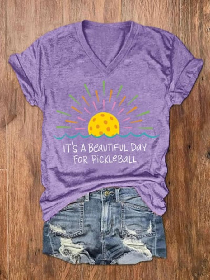 Women's Pickleball Lovers "It's a beautiful day for pickleball" Printed T-shirt