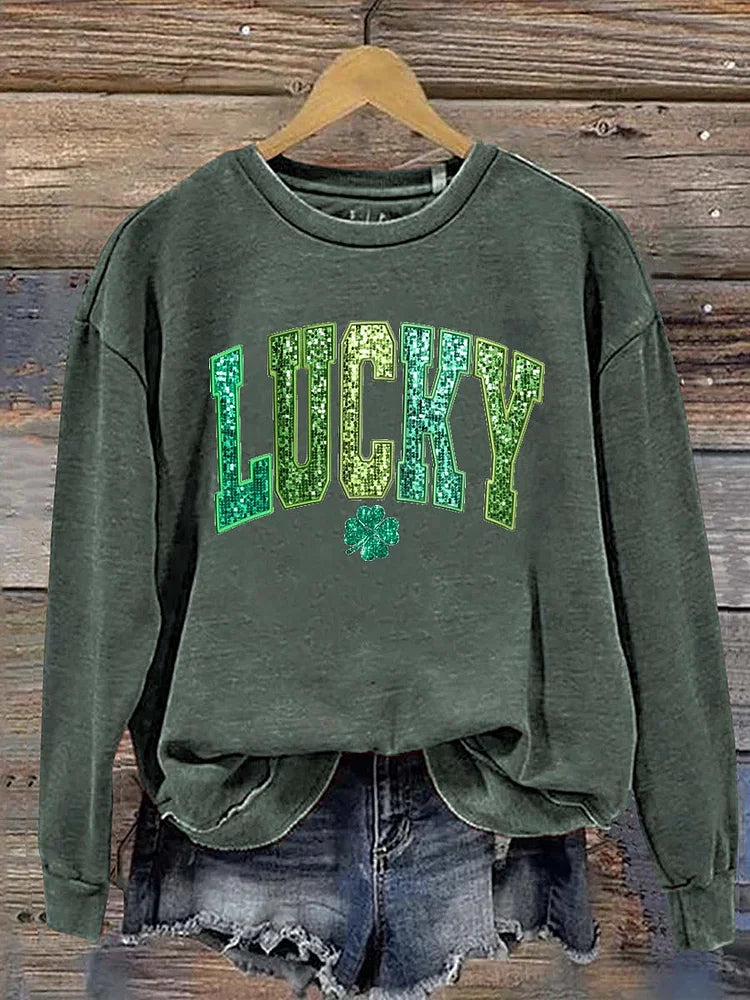 Women's Patrick's Day Lucky Pattern Long Sleeve Crew Neck Sweatshirt