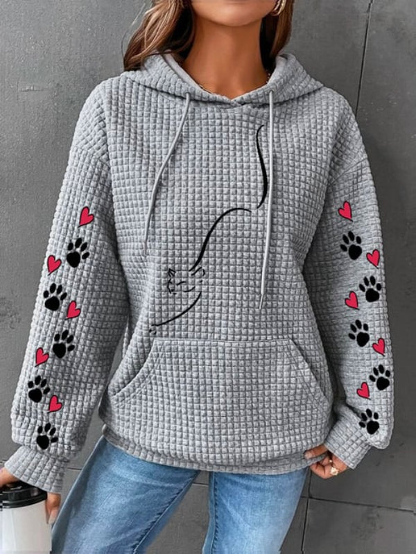 Women's Cat Print Waffle Hoodie