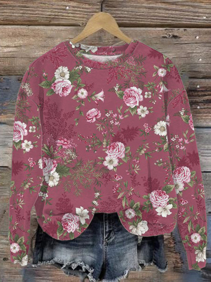 Lässiges Sweatshirt mit Vintage-Blumen-Kunstdruck