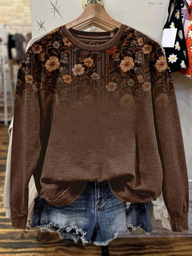 Brown Flower Casual Sweatshirt