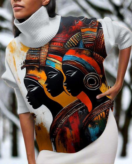 African Woman African Tribal Art High Neck Long Sleeve Top