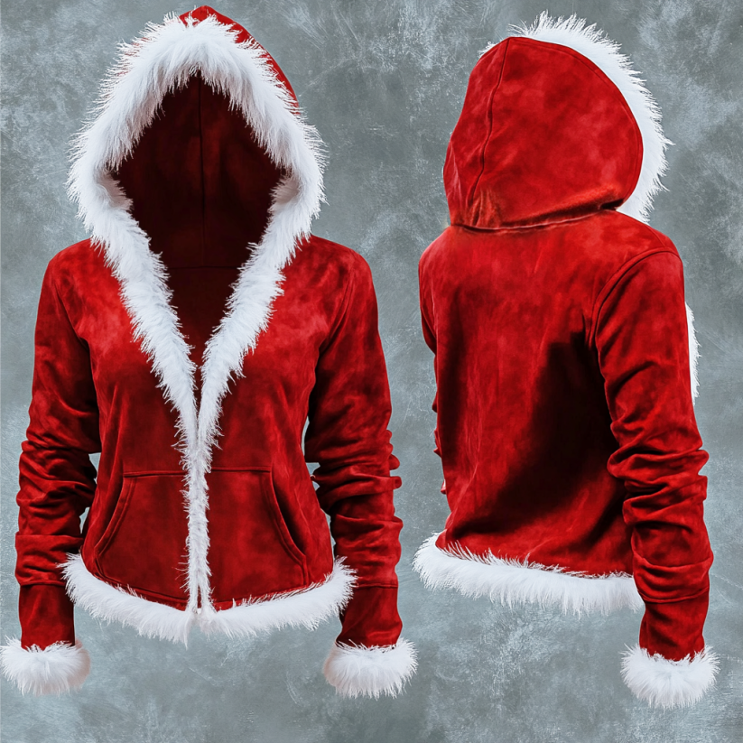 Kurzer Weihnachts-Hoodie „Mrs. Santa“ mit Reißverschluss